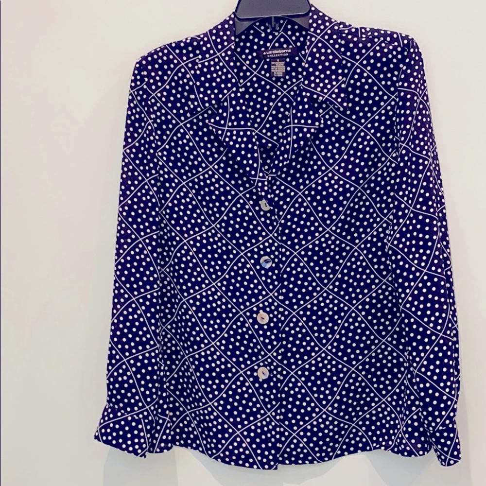 Liz Claiborne Navy Polka Dot L/S Blouse-size 8
